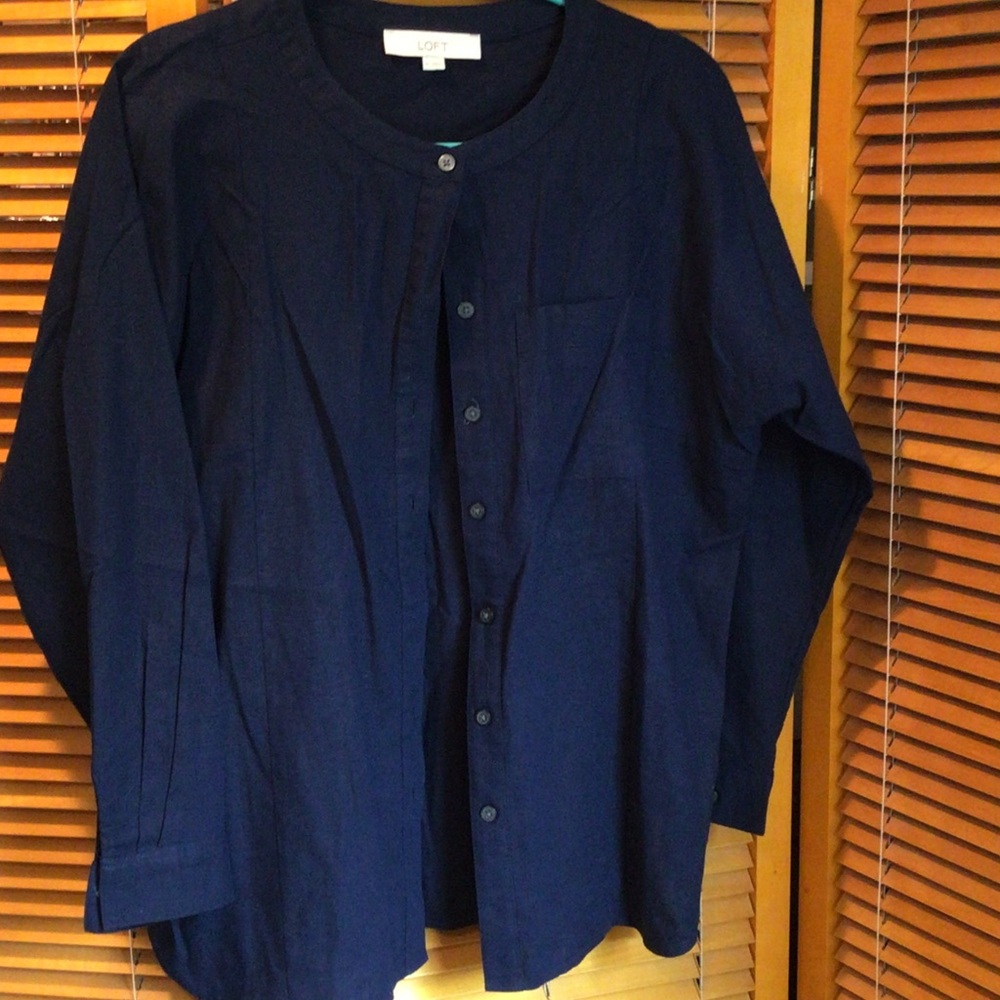LOFT Navy Lightweight Button-Front Shirt Jacket